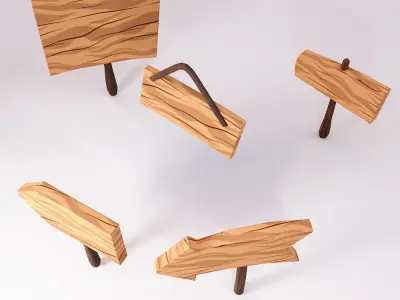 Sign boards low poly 3d model set 3 Low-poly 3D model