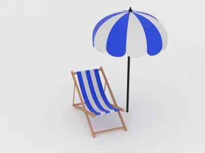 Beach Chair and Umbrella Set  Low-Poly 3D Model Low-poly 3D model