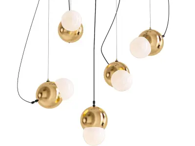 Maggie gold pendant light with balls hanging from it 3D model
