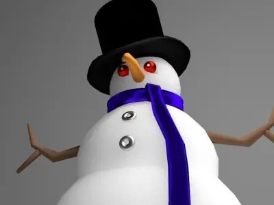 Snowman wearing top hat and scarf 3D model