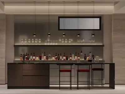 Modern Basement Interior with Tea RoomBarLounge TV Area 3D model