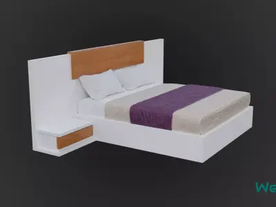 Wooden Bed Low-poly 3D model