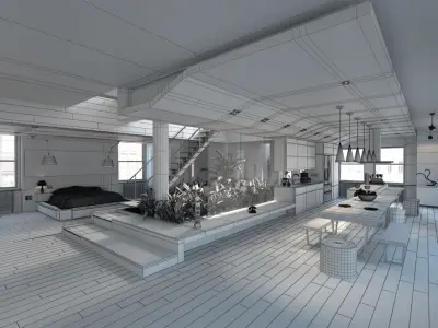 Cozy Light Apartment Scene 3D model