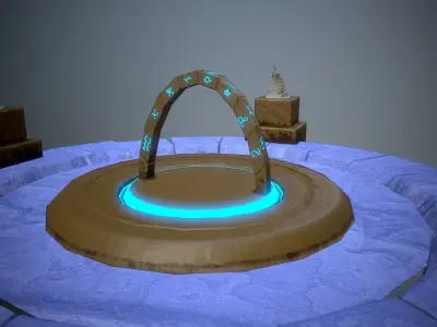 Low poly game ready Portal circle with lights Low-poly 3D model