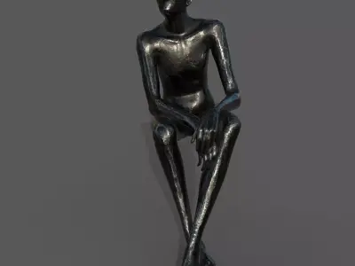 Two unique seated human sculpture models Low-poly 3D model