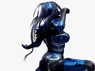 Rigged Female in Blue Armor 3D model
