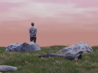 Natural landscape  scene with a rock and character 3D model