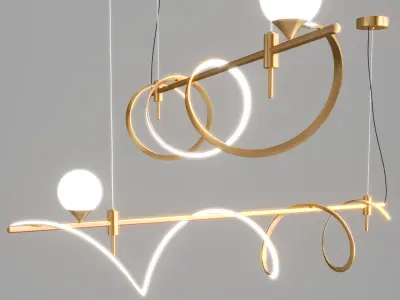 COURT three gold pendant lights hanging from ceiling 3D model