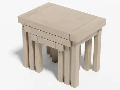 Nest of Tables in Light Oak - Set of 3 Nested Tables Low-poly 3D model