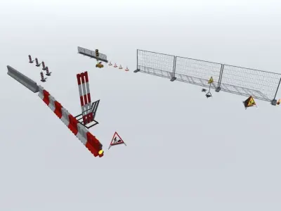 Road works pack Low-poly 3D model