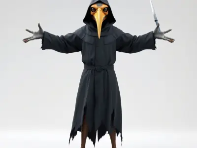 Plague Doctor Character Model Rigged and Animated Low-poly 3D model