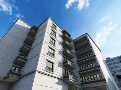 Appartment Building Facade Revit detailed model and FBX file 3D model
