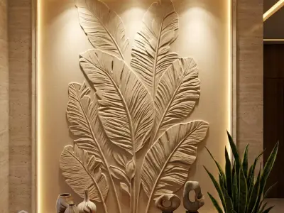 Modern Tropical Relief Panel Wall Decor Set STL Mural CNC 355 3D model