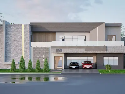 Modern residence House exterior Low-poly 3D model