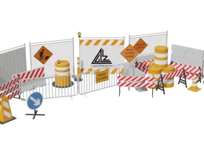 Traffic Props and Barricades Set Low-poly 3D model