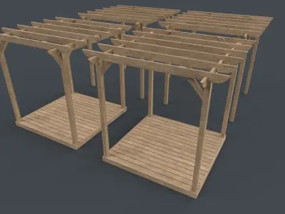 PBR Wooden Pergola Gazebo A5 Low-poly 3D model