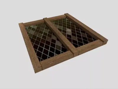 low poly window 5 wooden with glass panels Low-poly 3D model