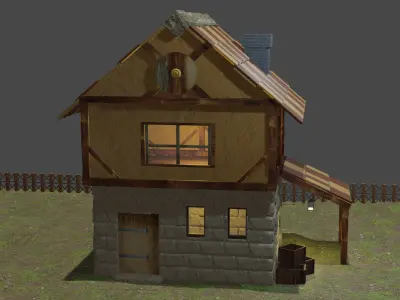 medieval village house Low-poly 3D model