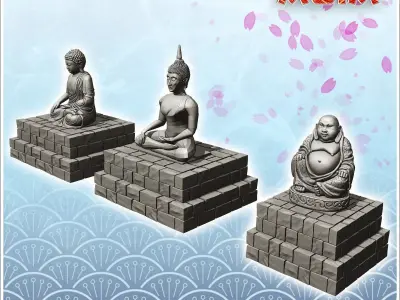 Set of three Asian Buddhist statues 5 - Modern WW2 WW1 World War 3D print model