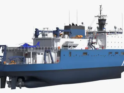  Oceanographic Research Ship with Helicopter on Water 