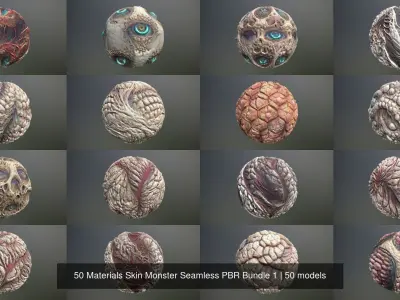 50 Materials Skin Monster Seamless PBR Bundle 1 Texture