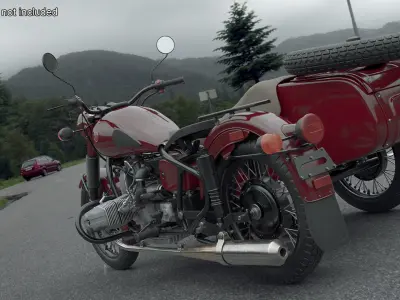  Retro Motorcycle Ural M70 with Cradle Maroon Color Rigged 