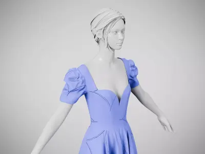 Dress 07 Very Light Blue With Design Low-poly 3D model