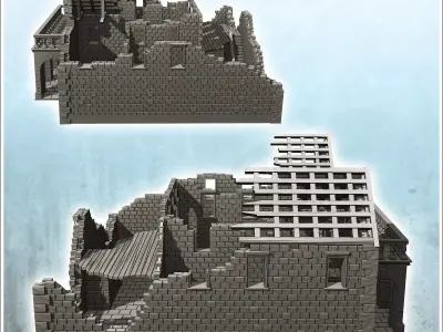 Ruined stone building with large balcony and frame 33 - Modern W 3D print model