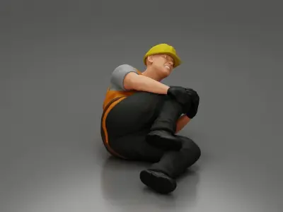 construction worker lying on the floor holding his injured leg 3D print model