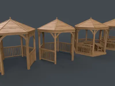 PBR Wooden Pergola Gazebo D1 Low-poly 3D model