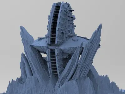 Ancient Athena Sci-Fi Mountain Shipwreck 3D model