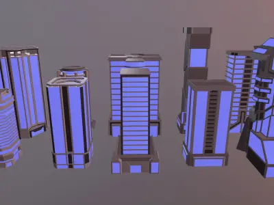 Scifi buildings pack Low-poly 3D model