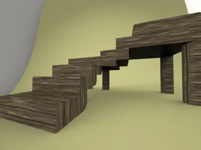 Ladder wooden table with stairs Free 3D model