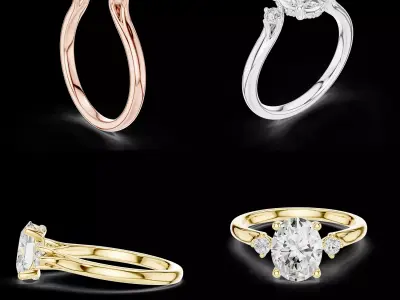 Oval Diamond Three Stone Engagement Ring STL 3D print model