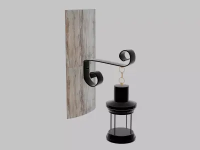 Hanging Lantern Wood and Iron Wall Sconce Low-poly 3D model