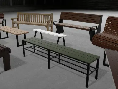 CITY Street Bench Wood SoftField Low-poly 3D model