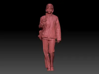 Woman in street style with a green backpack 202 Low-poly 3D model