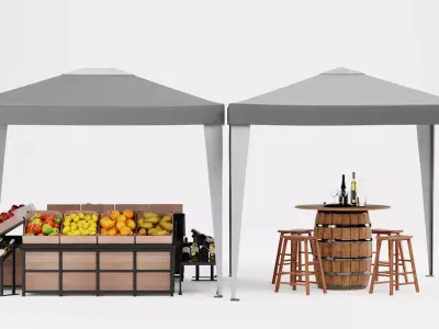Produce Market Stall V2 - Fair Stand with Wine Display 3D model