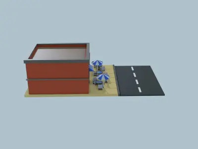 Small coffee house LowPoly Low-poly 3D model