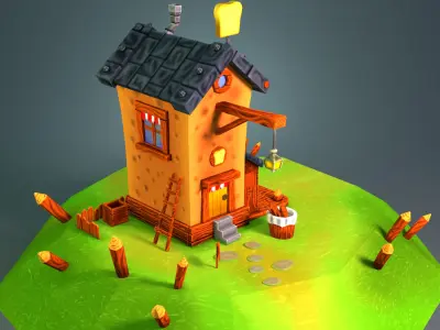 Hand Painted Stylized Bakery  Low-poly 3D model