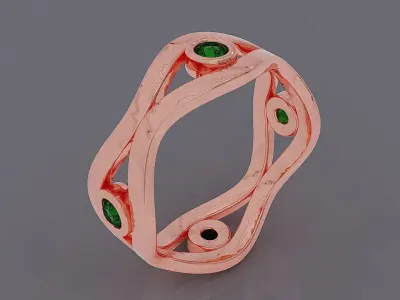Bezel set round cut diamond wavy ring band 3D print model