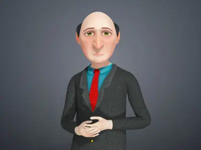 Cartoon Old Man Rigged Character Businessman Boss 3D model
