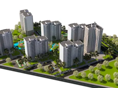 Modern Apartment Complex 3D Model Low-poly 3D model