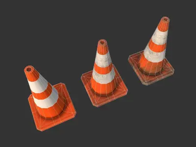 Traffic Cones Construction Set Low-poly 3D model