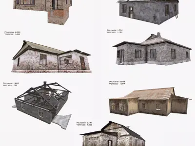 SET of old houses   Low-poly 3D model