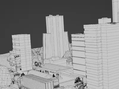 lowpoly town with vehicles  3D model