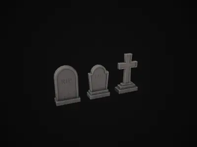 Headstones - Tombstones - Gravestones - Set of 3 Low-poly 3D model
