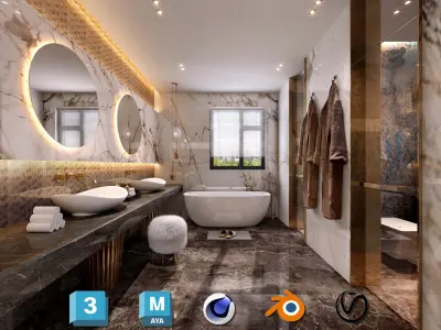 Complete Modern Bathroom 3D Model Set Low-poly 3D model