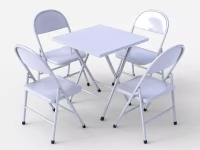 Square Folding Table With Folding Chair Low-poly 3D model