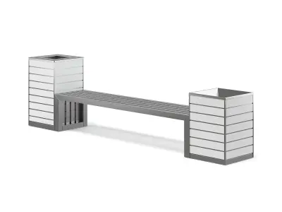  Bench with Recycle Bin 3D Model 3D model